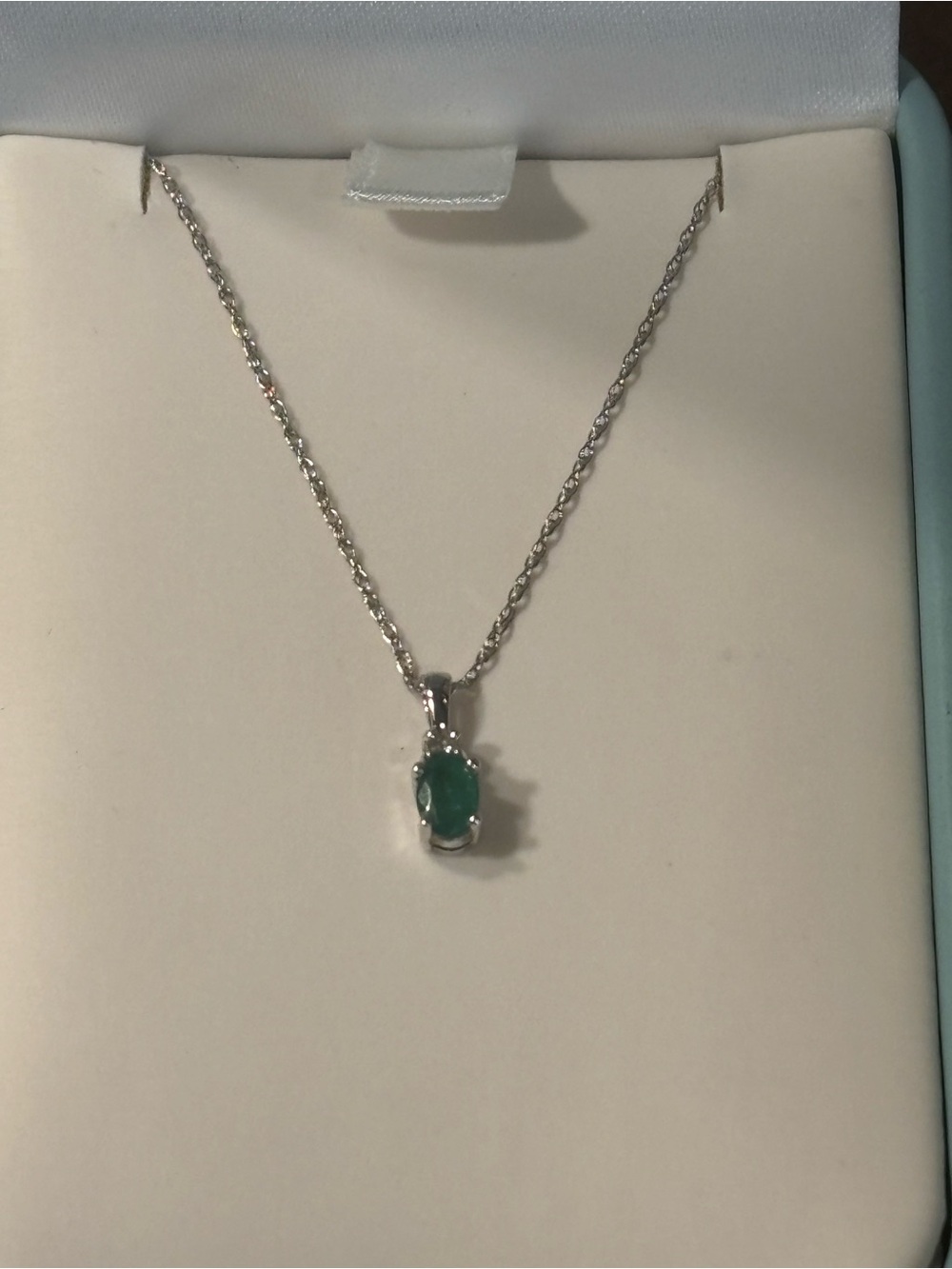 Ross-Simons 14KT White Gold Necklace with Diamond and Emerald Pendant